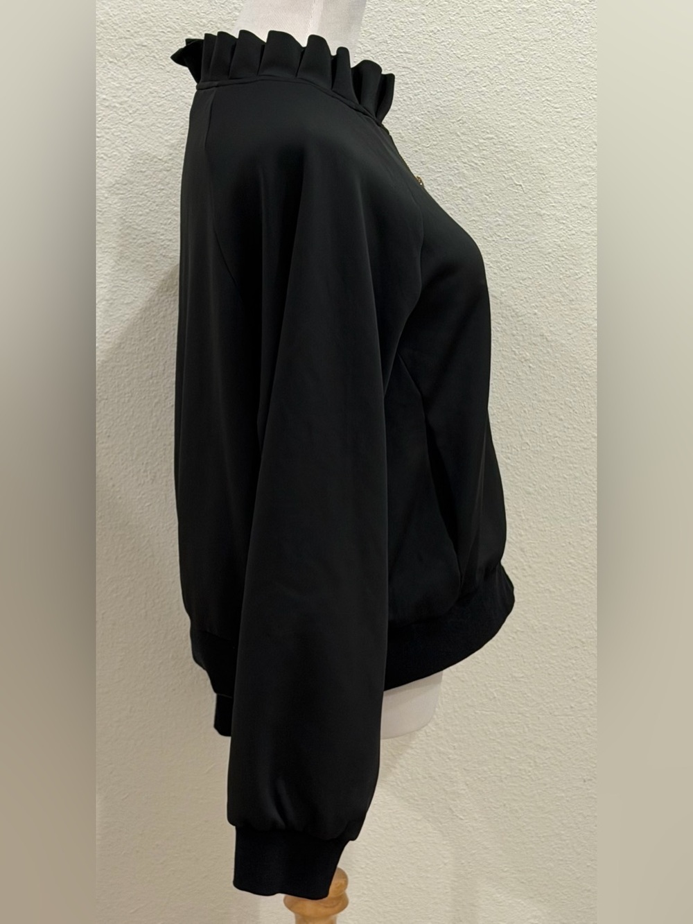 SSYS The Label Black Scuba Ruffle Neck Full Zip Jacket XL Stretch Athleisure - Picture 3 of 10